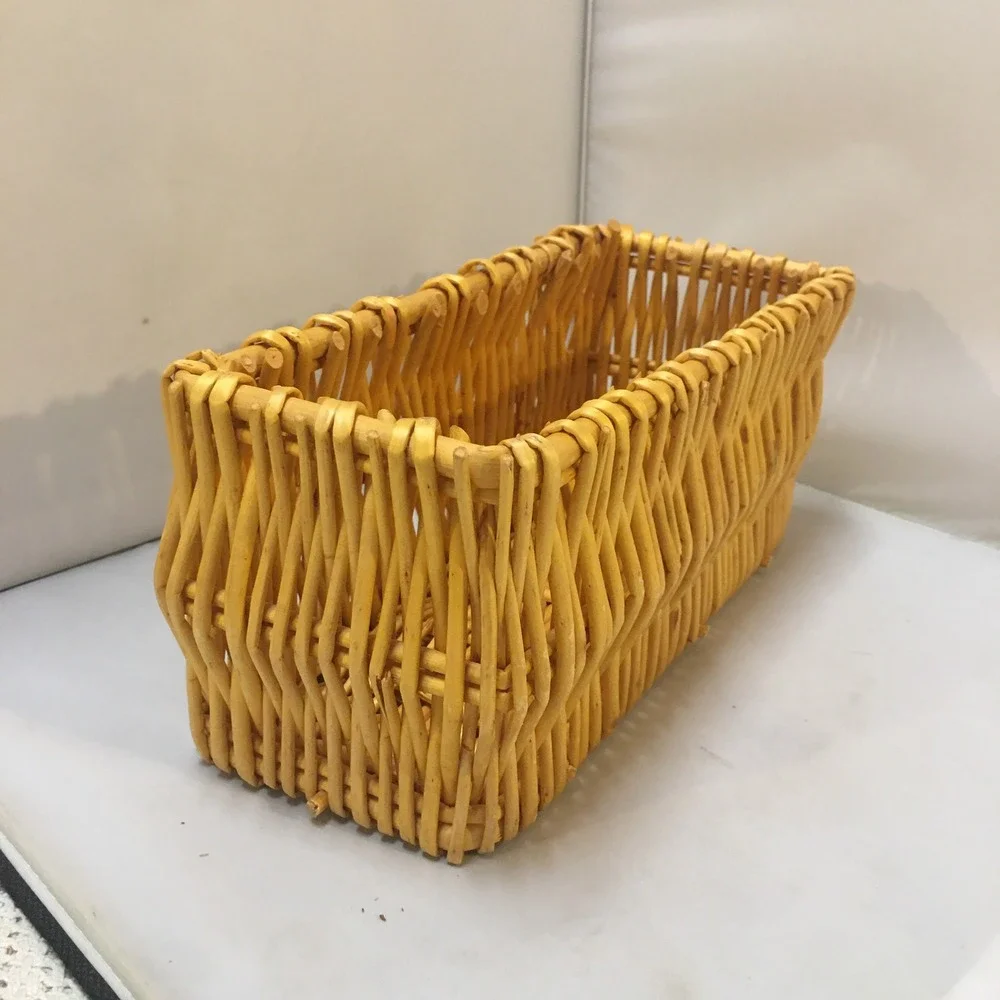 Wicker Storage Basket Home Decor Medium Yellow Rectangle Woven Rustic Farmhouse